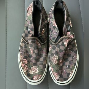 Vans floral checkered slip on sneakers